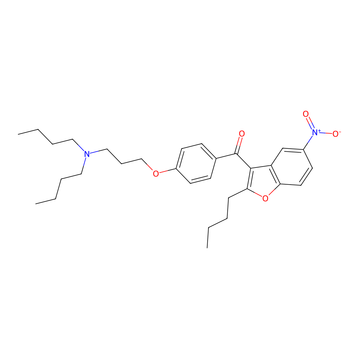 (2-Butyl-5-nitrobenzofuran-3-yl)(4-(3-dibutylaminopropoxy)phenyl)methanone molecular structure, CAS 141645-23-0