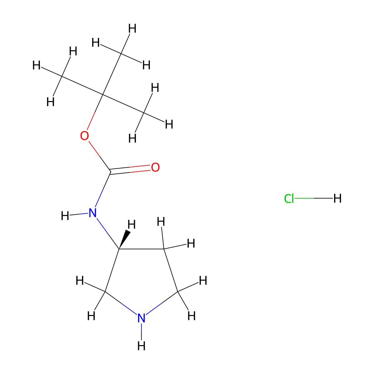 (R)-3-(Boc-amino)pyrrolidine hydrochloride molecular structure, CAS 1416450-63-9