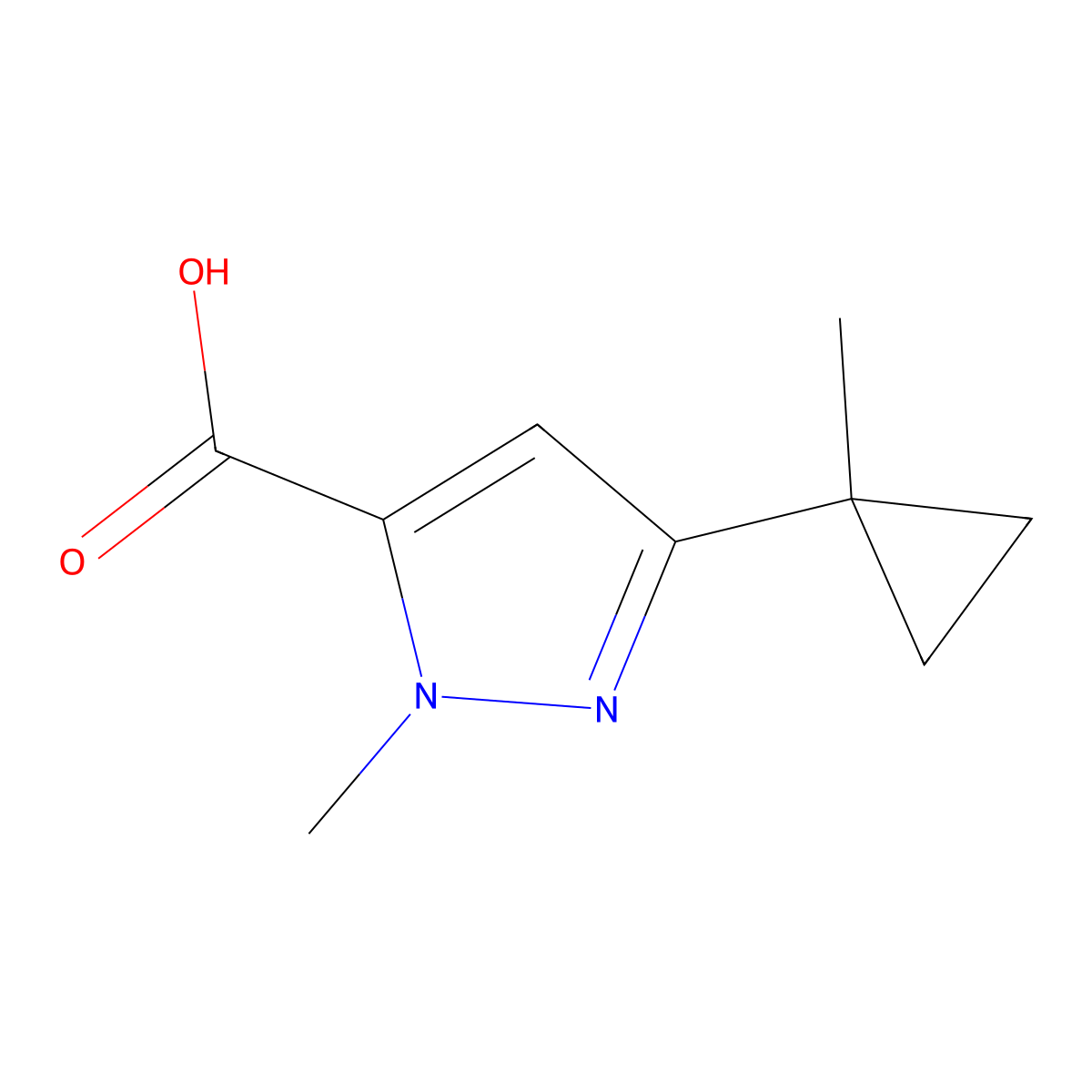 1-methyl-3-(1-methylcyclopropyl)-1H-pyrazole-5-carboxylic acid molecular structure, CAS 1416473-21-6