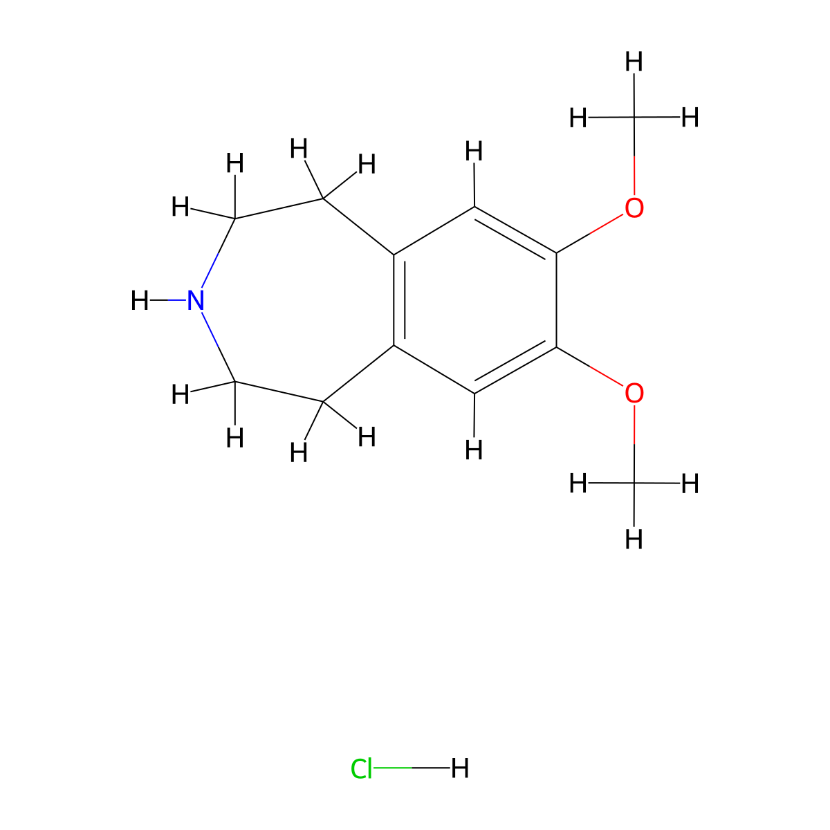 7,8-dimethoxy-2,3,4,5-tetrahydro-1H-3-benzazepine hydrochloride molecular structure, CAS 14165-90-3