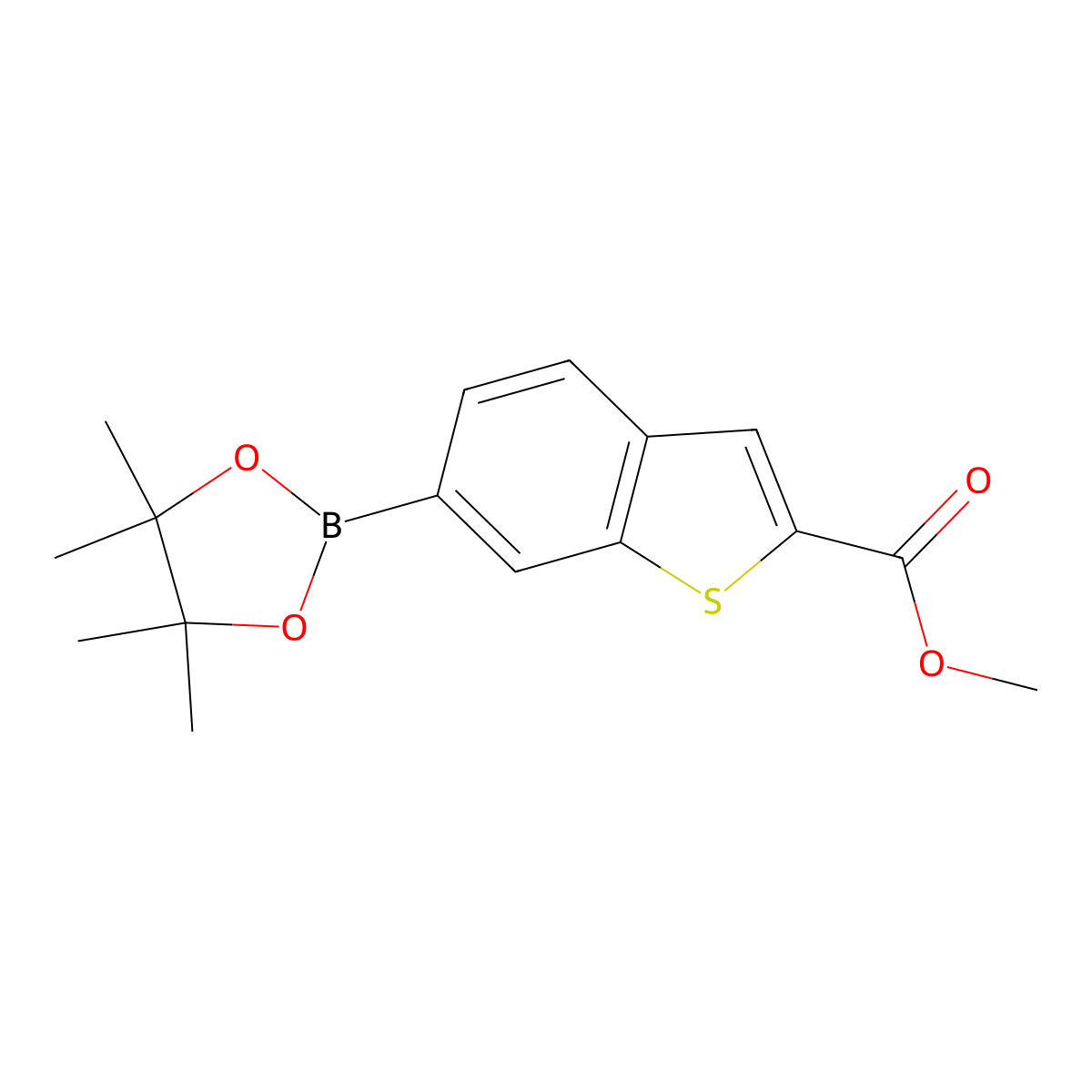 Methyl 6-(4,4,5,5-tetramethyl-1,3,2-dioxaborolan-2-YL)benzo[B]thiophene-2-carboxylate molecular structure, CAS 1416554-36-3