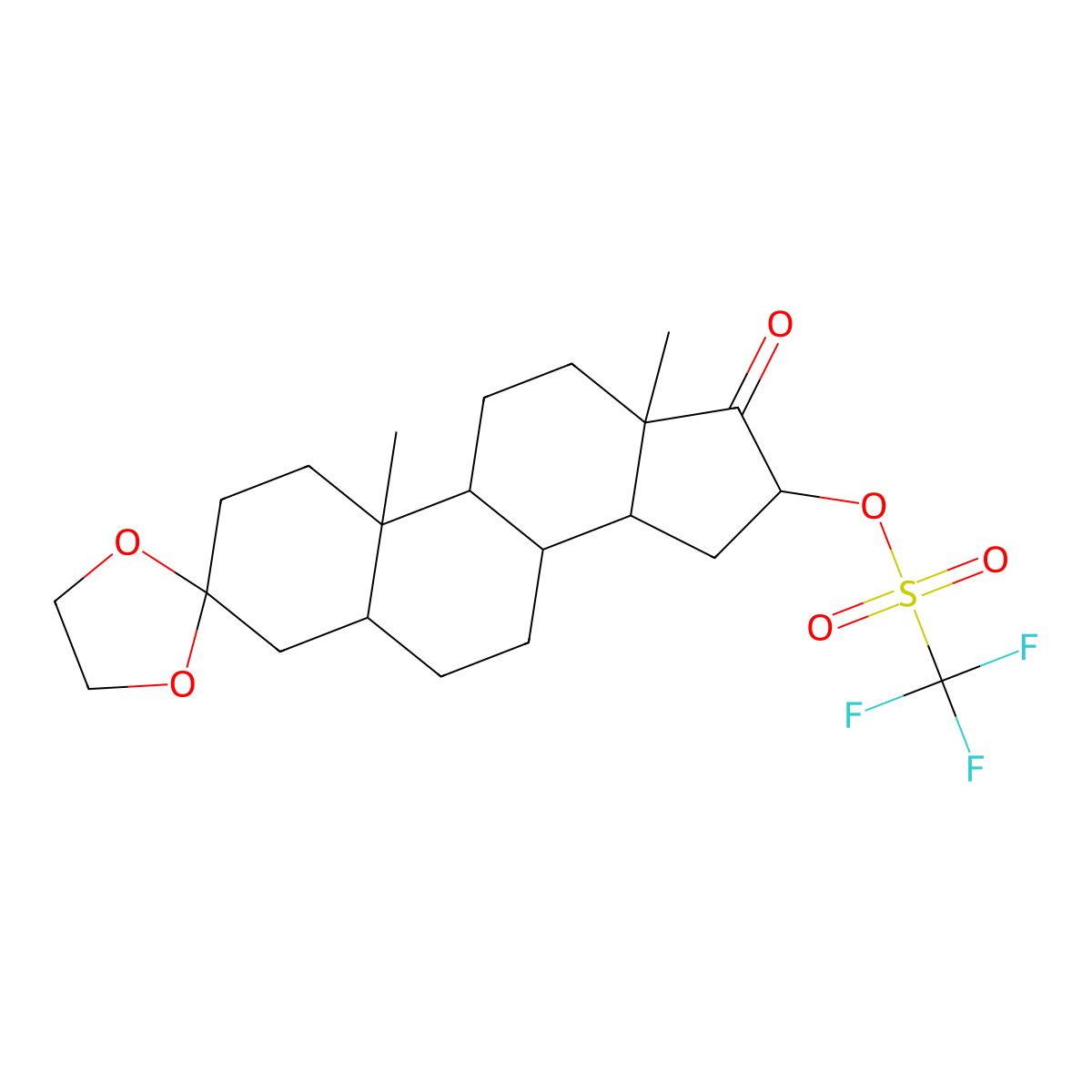 (5S,10S,13S,16R)-10,13-dimethyl-17-oxohexadecahydrospiro[cyclopenta[a]phenanthrene-3,2'-[1,3]dioxolan]-16-yl trifluoromethanesulfonate molecular structure, CAS 141664-05-3