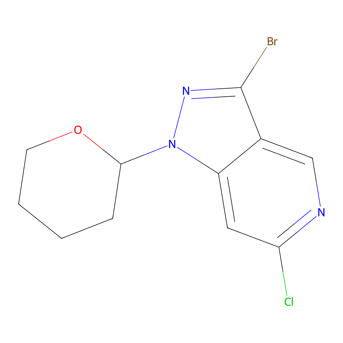3-Bromo-6-chloro-1-tetrahydropyran-2-yl-pyrazolo[4,3-c]pyridine molecular structure, CAS 1416712-71-4