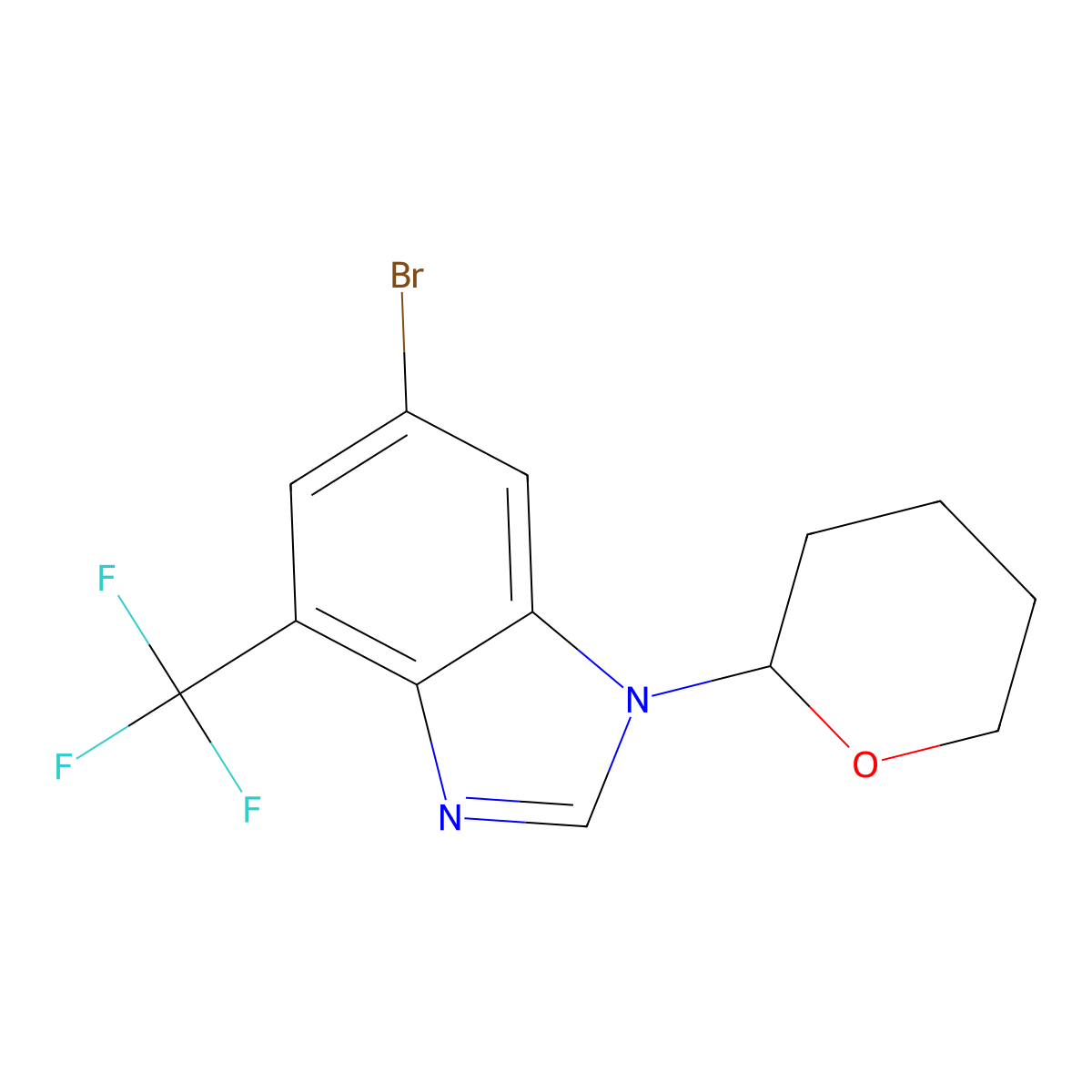 6-Bromo-1-(tetrahydro-2H-pyran-2-yl)-4-(trifluoromethyl)-1H-benzo[d]imidazole molecular structure, CAS 1416713-42-2
