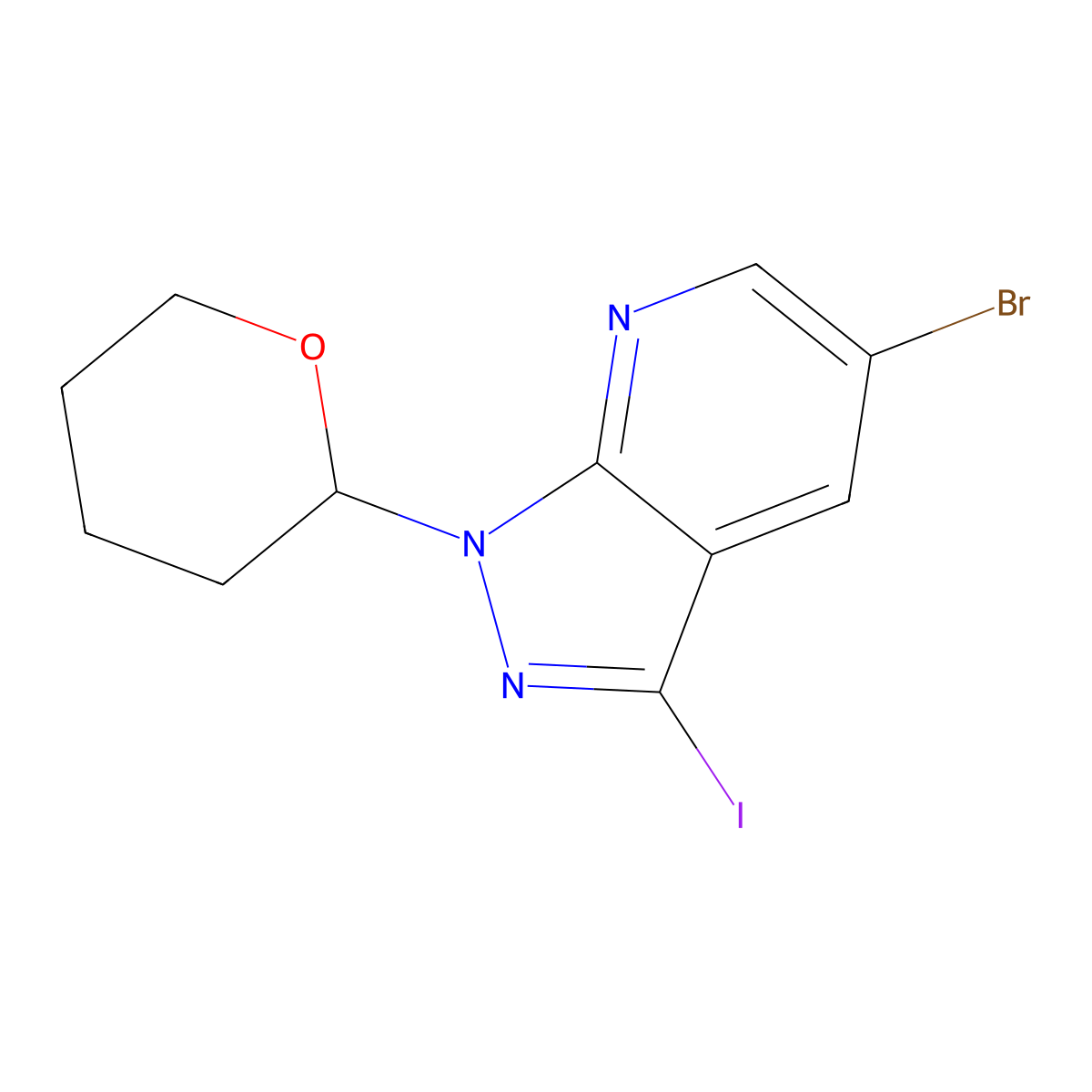 5-Bromo-3-iodo-1-(tetrahydro-2H-pyran-2-yl)-1H-pyrazolo[3,4-b]pyridine molecular structure, CAS 1416713-91-1