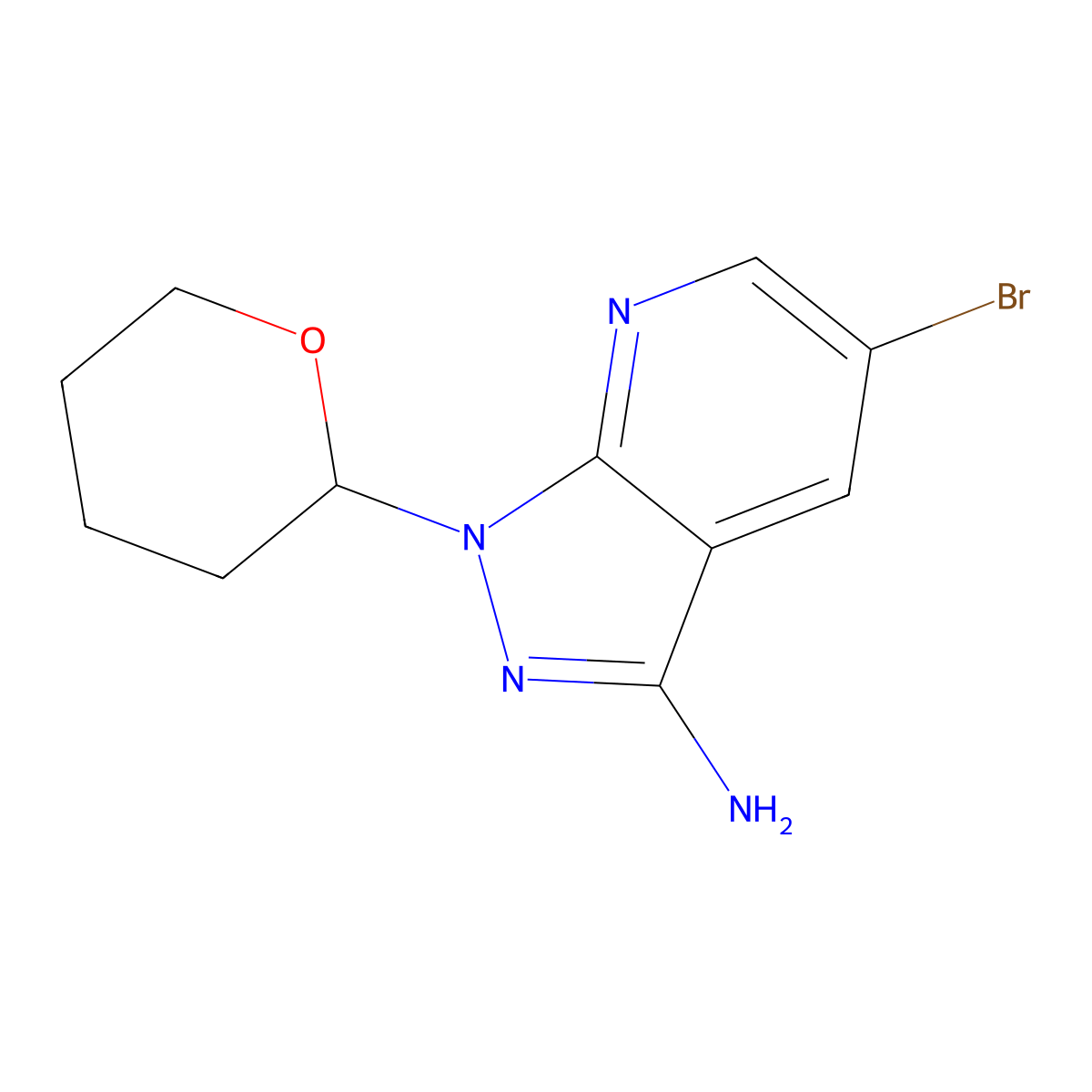 5-Bromo-1-(tetrahydro-2H-pyran-2-yl)-1H-pyrazolo[3,4-b]pyridin-3-amine molecular structure, CAS 1416714-23-2