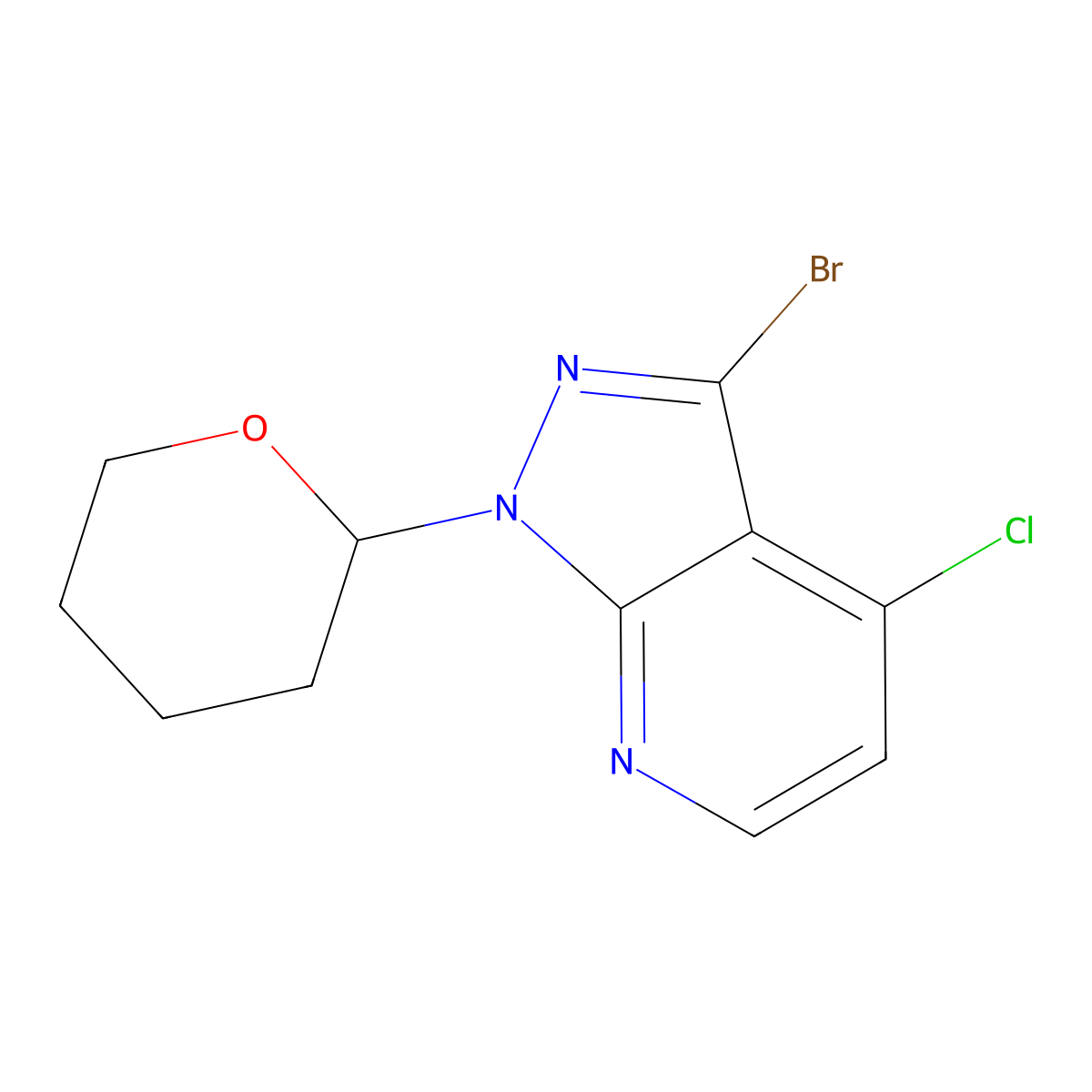 3-Bromo-4-chloro-1-(tetrahydro-2H-pyran-2-yl)-1H-pyrazolo[3,4-b]pyridine molecular structure, CAS 1416714-55-0