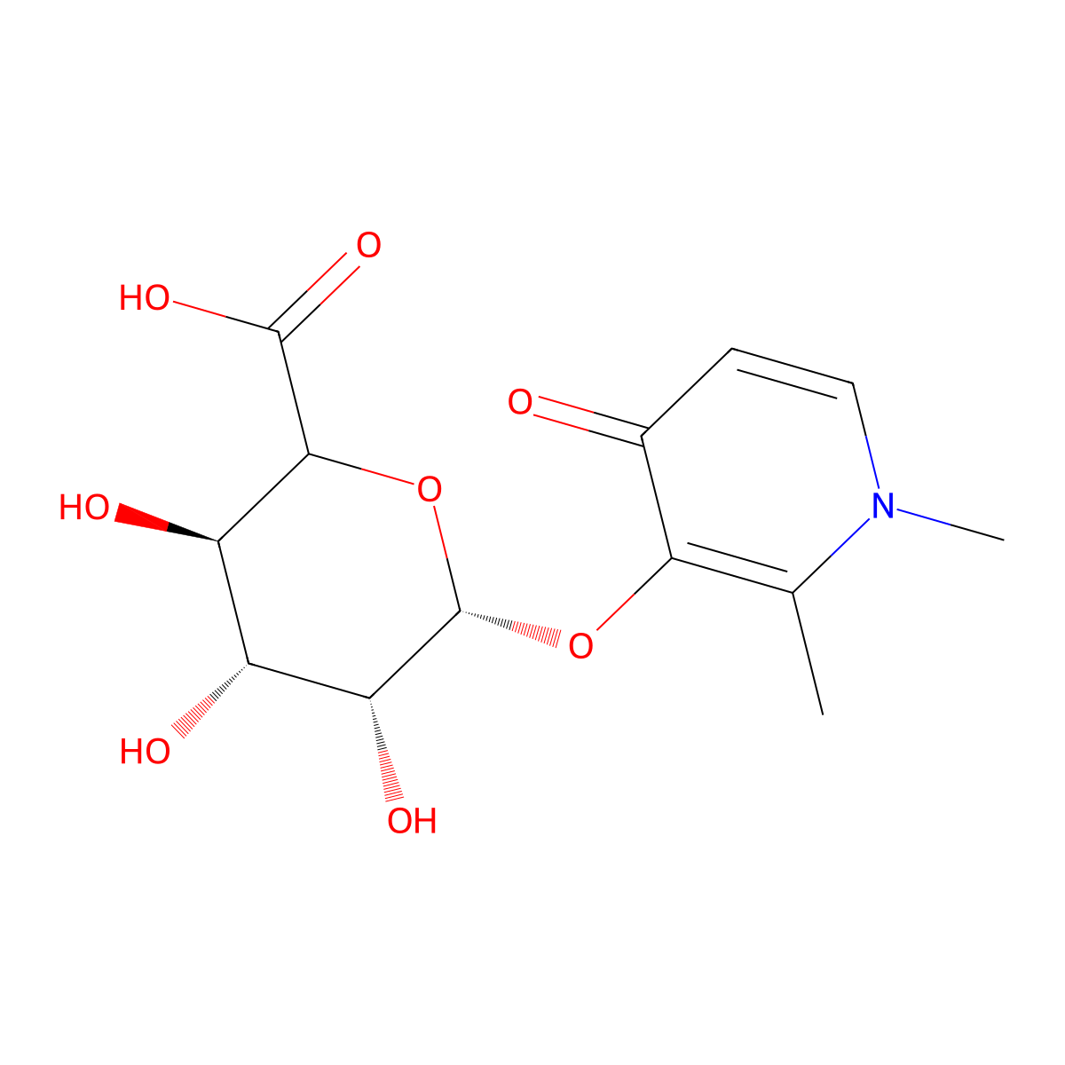 1,2-Dimethyl-4-oxo-1,4-dihydropyridin-3-yl (5xi)-beta-L-lyxo-hexopyranosiduronic acid molecular structure, CAS 141675-48-1