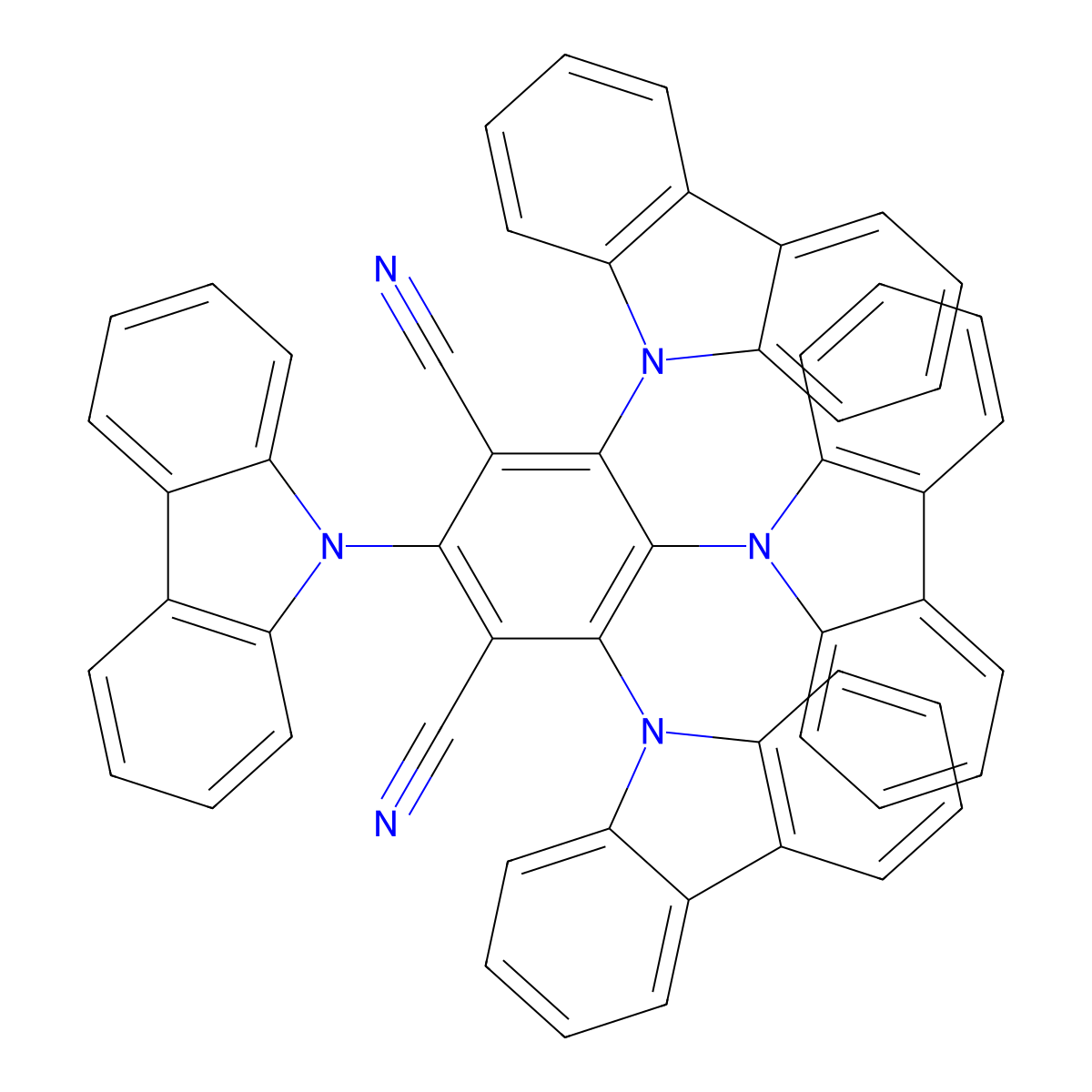2,4,5,6-Tetra(9H-carbazol-9-yl)-1,3-Dicyanobenzene , 4CzIPN molecular structure, CAS 1416881-52-1