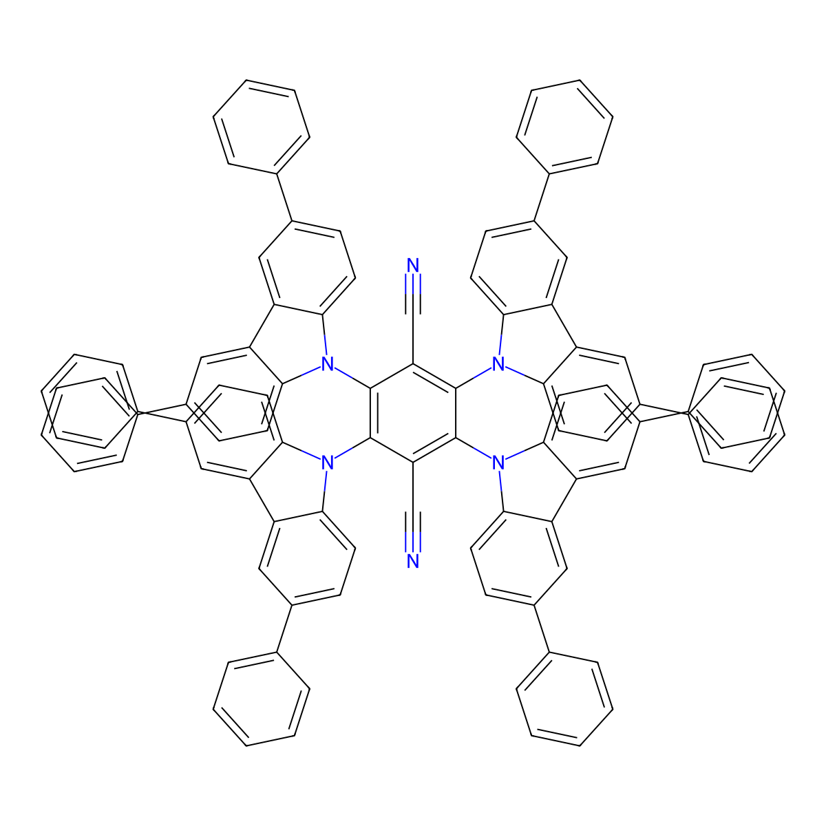2,3,5,6-Tetrakis(3,6-diphenyl-9H-carbazol-9-yl)terephthalonitrile molecular structure, CAS 1416881-55-4