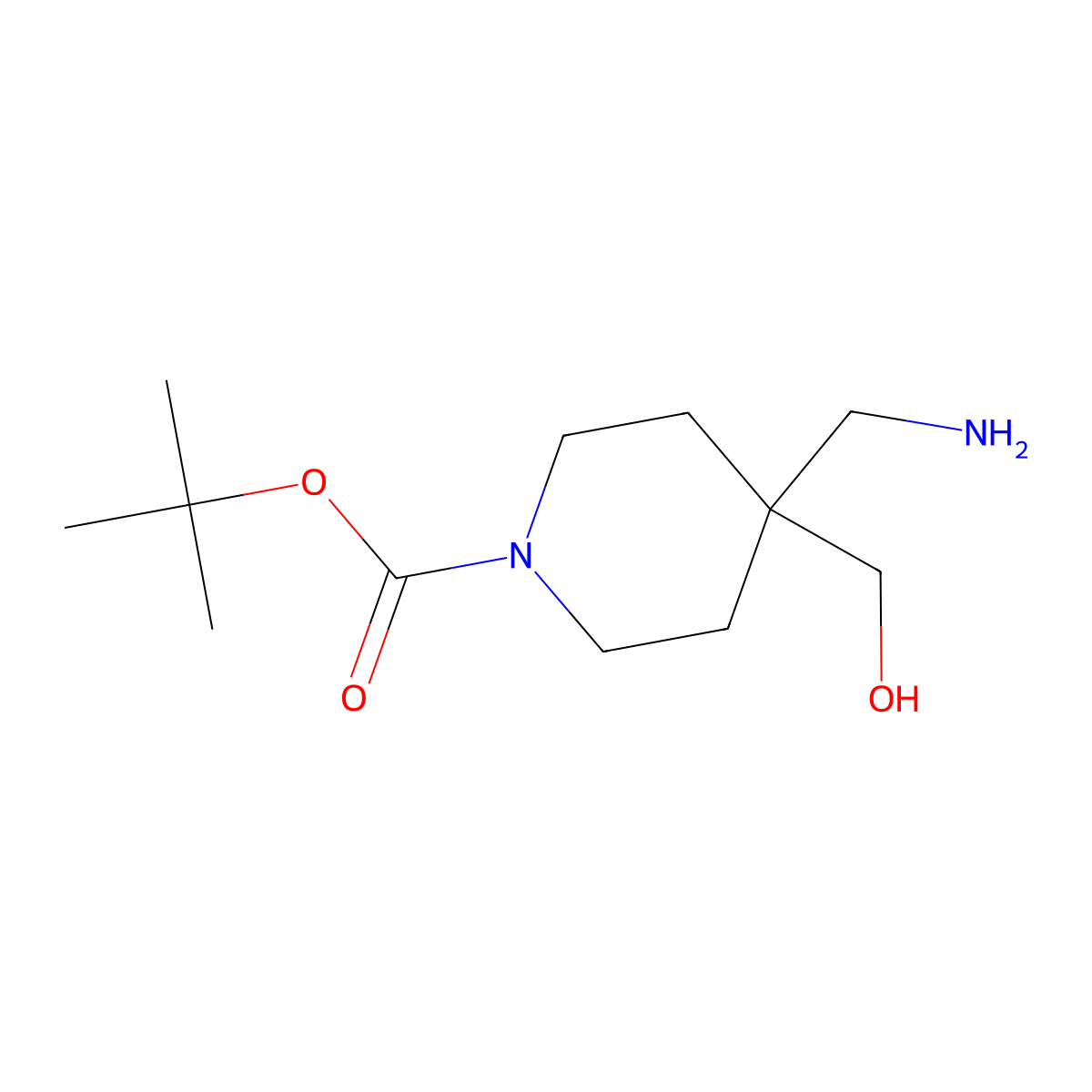 Tert-butyl 4-(aminomethyl)-4-(hydroxymethyl)piperidine-1-carboxylate molecular structure, CAS 1416984-76-3