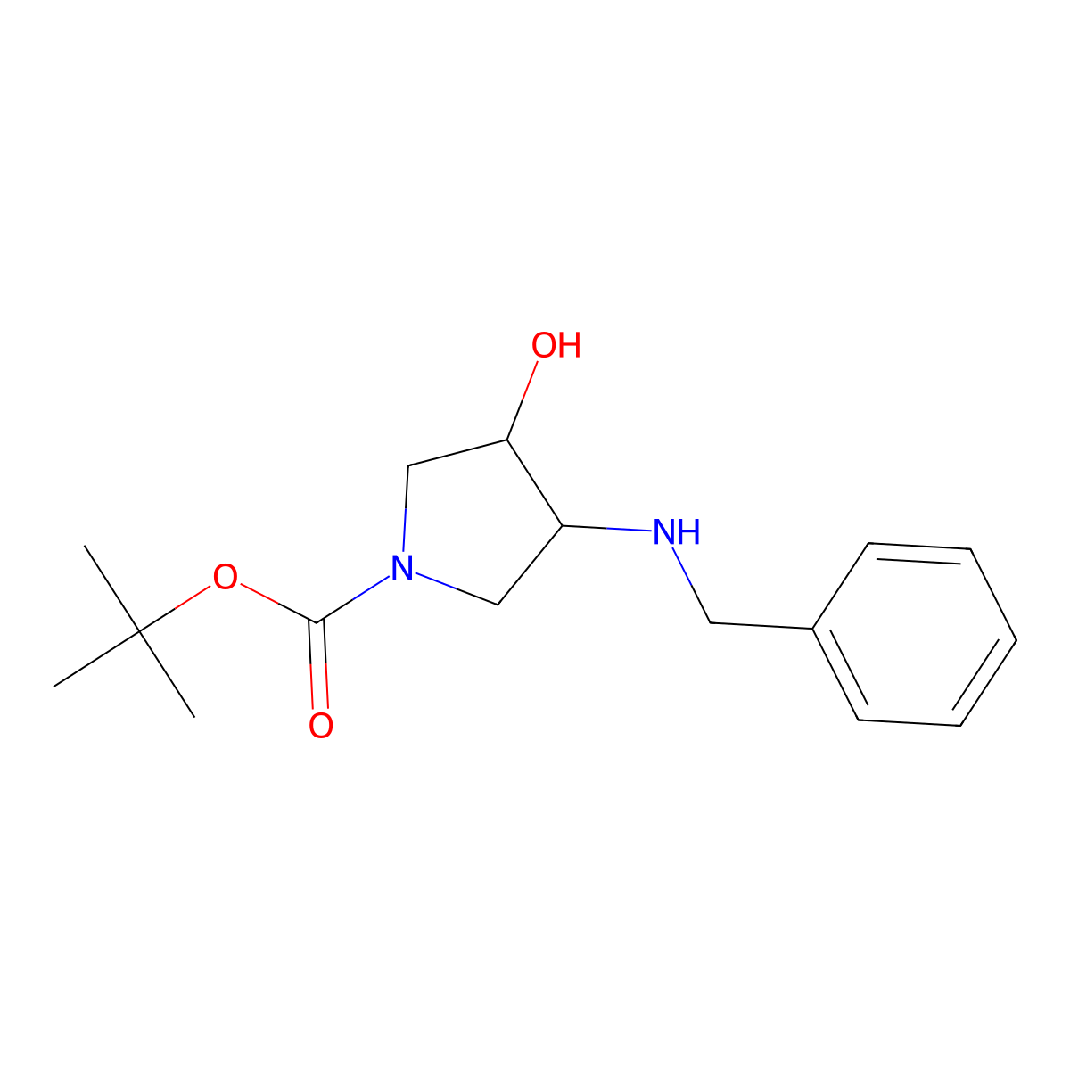tert-Butyl 3-(benzylamino)-4-hydroxypyrrolidine-1-carboxylate molecular structure, CAS 1417175-15-5