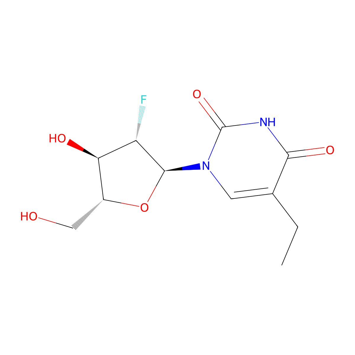 1-(2'-Deoxy-2'-fluoro-Beta-D-arabinofuranosyl)-5-ethyluracil molecular structure, CAS 1417190-75-0