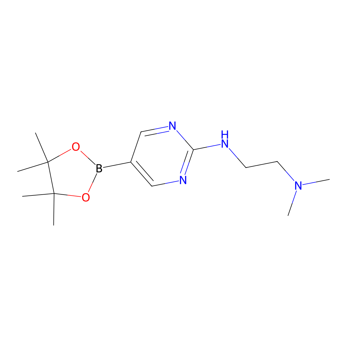 N-[2-(dimethylamino)ethyl]-5-(4,4,5,5-tetramethyl-1,3,2-dioxaborolan-2-yl)pyrimidin-2-amine molecular structure, CAS 1417193-00-0