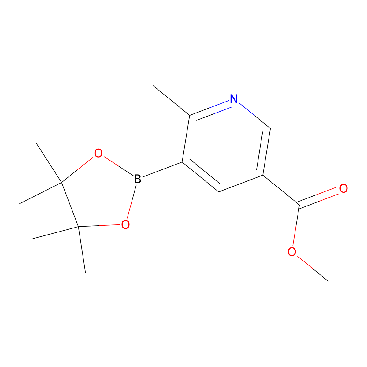 Methyl 6-methyl-5-(4,4,5,5-tetramethyl-1,3,2-dioxaborolan-2-yl)pyridine-3-carboxylate molecular structure, CAS 1417200-25-9