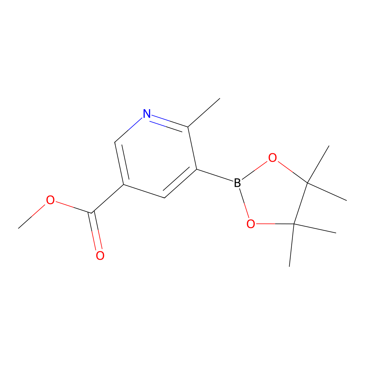 Methyl 6-methyl-5-(4,4,5,5-tetramethyl-1,3,2-dioxaborolan-2-yl)pyridine-3-carboxylate molecular structure, CAS 1417200-25-9