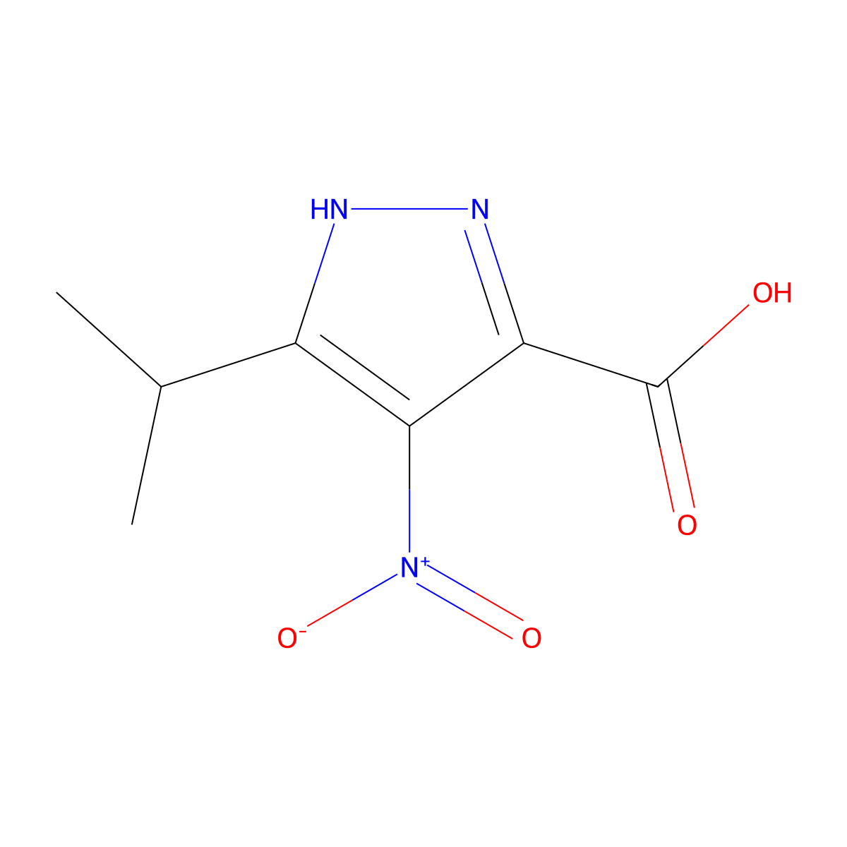 4-nitro-5-(propan-2-yl)-1H-pyrazole-3-carboxylic acid molecular structure, CAS 141721-97-3