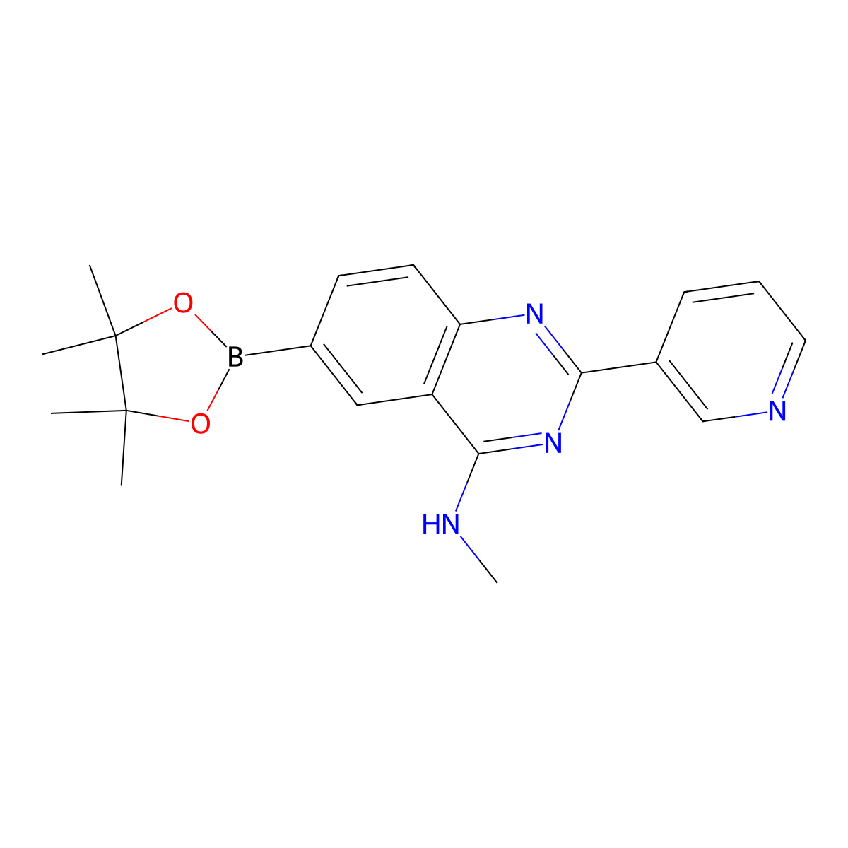 N-methyl-2-(pyridin-3-yl)-6-(4,4,5,5-tetramethyl-1,3,2-dioxaborolan-2-yl)quinazolin-4-amine molecular structure, CAS 1417301-02-0