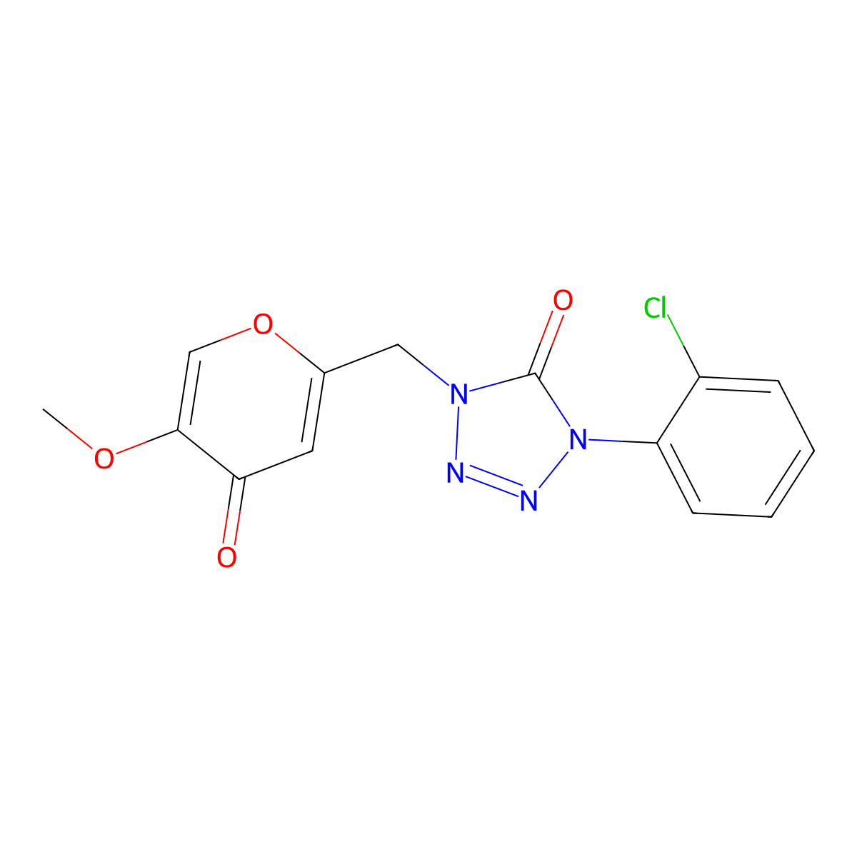 1-(2-chlorophenyl)-4-[(5-methoxy-4-oxo-4H-pyran-2-yl)methyl]-1,4-dihydro-5H-tetrazol-5-one molecular structure, CAS 1417355-40-8