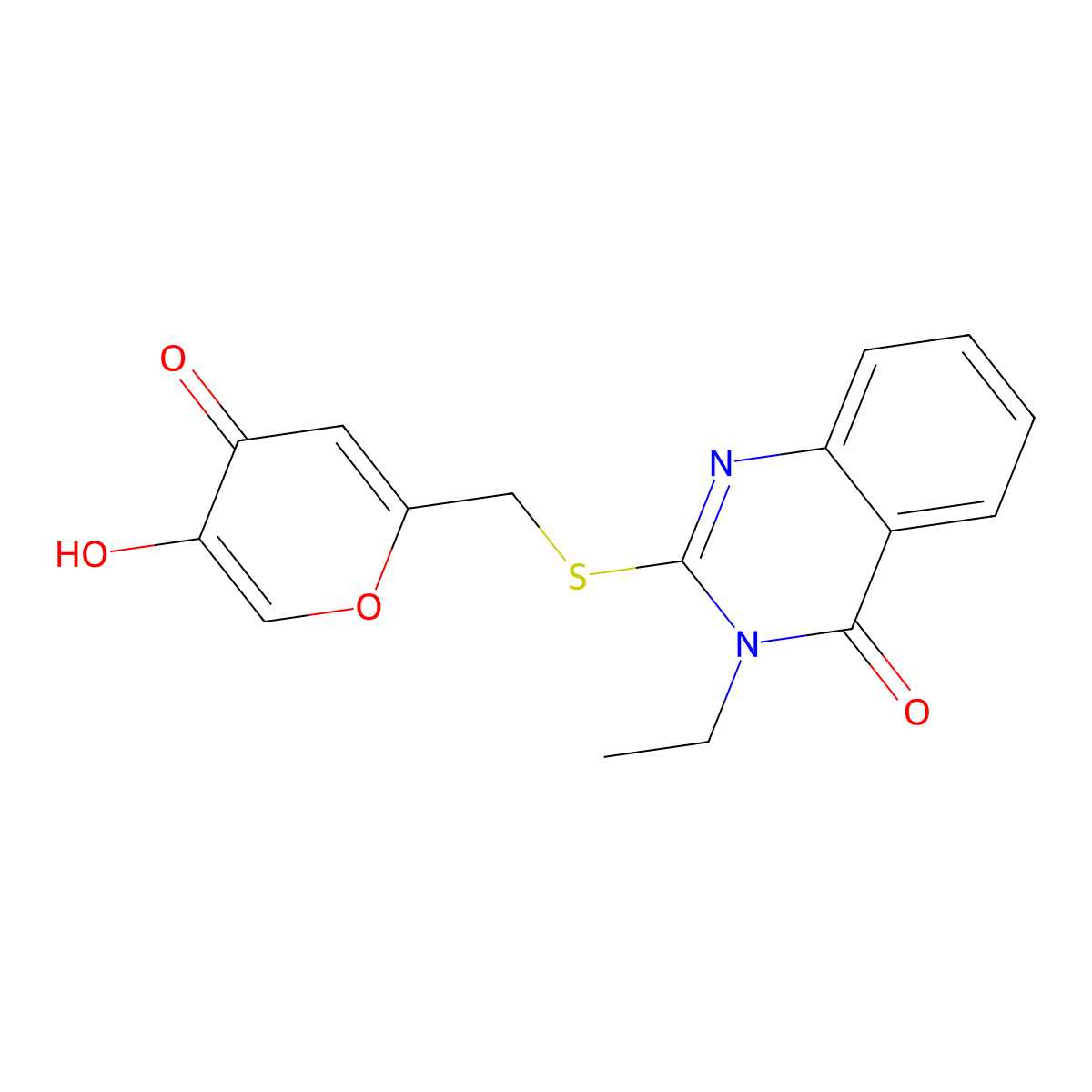 3-Ethyl-2-(((5-hydroxy-4-oxo-4H-pyran-2-yl)methyl)thio)quinazolin-4(3H)-one molecular structure, CAS 1417360-02-1
