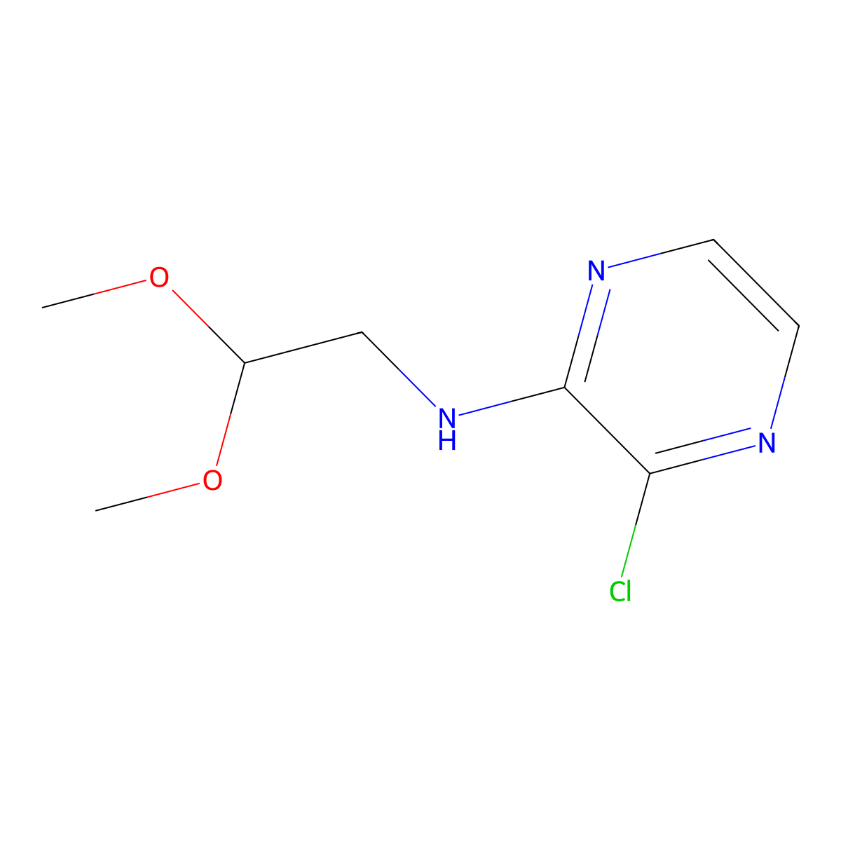 3-chloro-N-(2,2-dimethoxyethyl)pyrazin-2-amine molecular structure, CAS 1417361-15-9