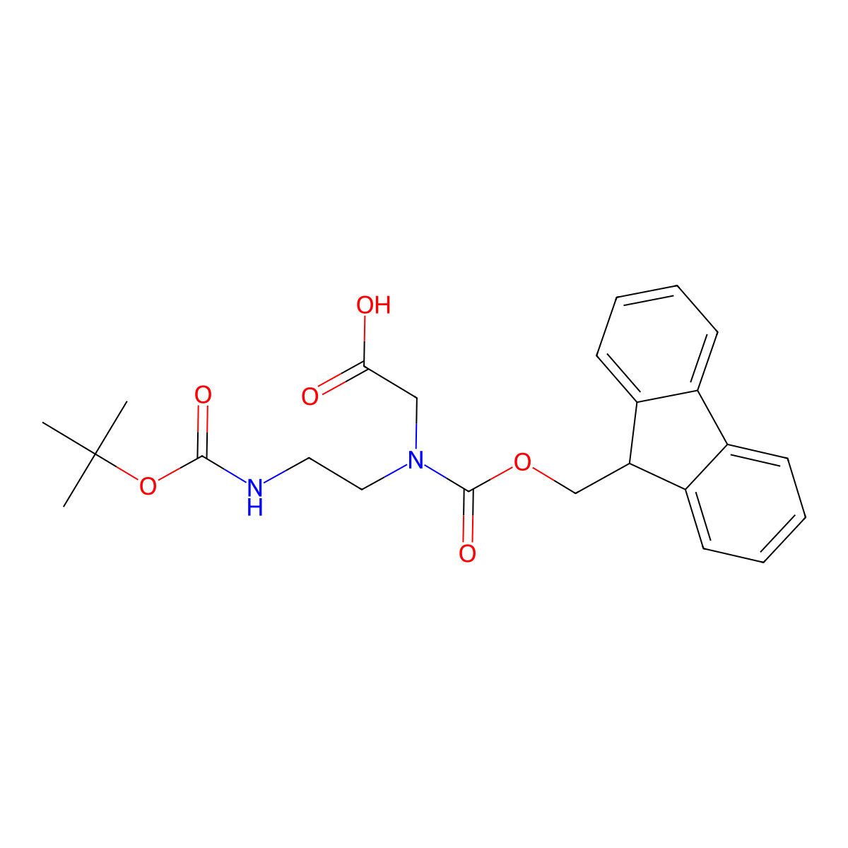 2-[(2-{[(tert-butoxy)carbonyl]amino}ethyl)({[(9H-fluoren-9-yl)methoxy]carbonyl})amino]acetic acid molecular structure, CAS 141743-15-9