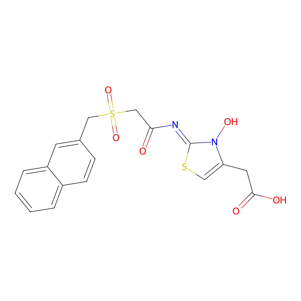 2-[3-Hydroxy-2-[2-(naphthalen-2-ylmethylsulfonyl)acetyl]imino-1,3-thiazol-4-yl]acetic acid molecular structure, CAS 1417440-37-9