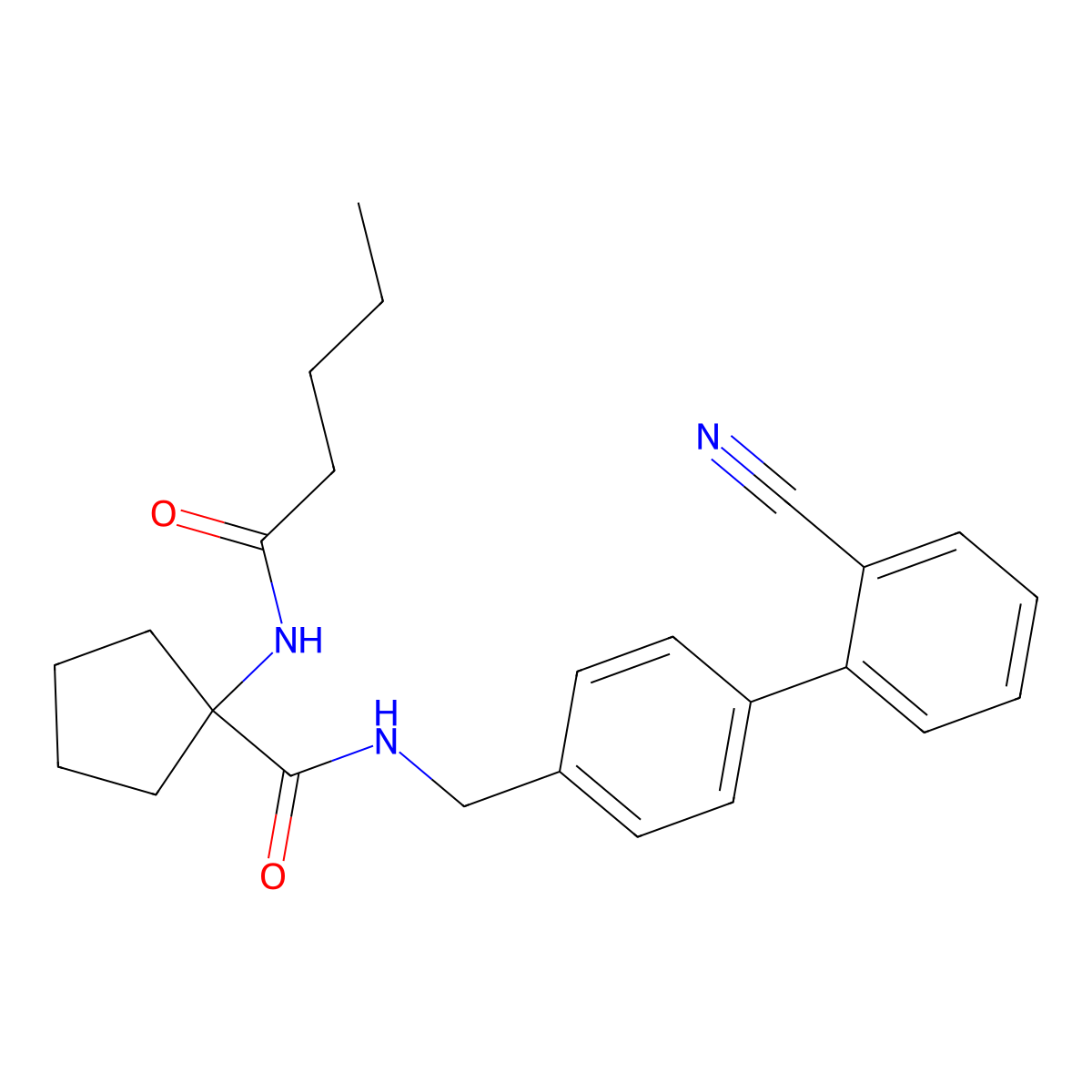 N-((2'-Cyano-[1,1'-biphenyl]-4-yl)methyl)-1-pentanamidocyclopentanecarboxamide molecular structure, CAS 141745-71-3