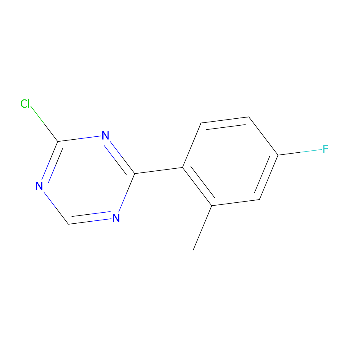 2-Chloro-4-(2-methyl-4-fluorophenyl)-1,3,5-triazine molecular structure, CAS 1417518-34-3