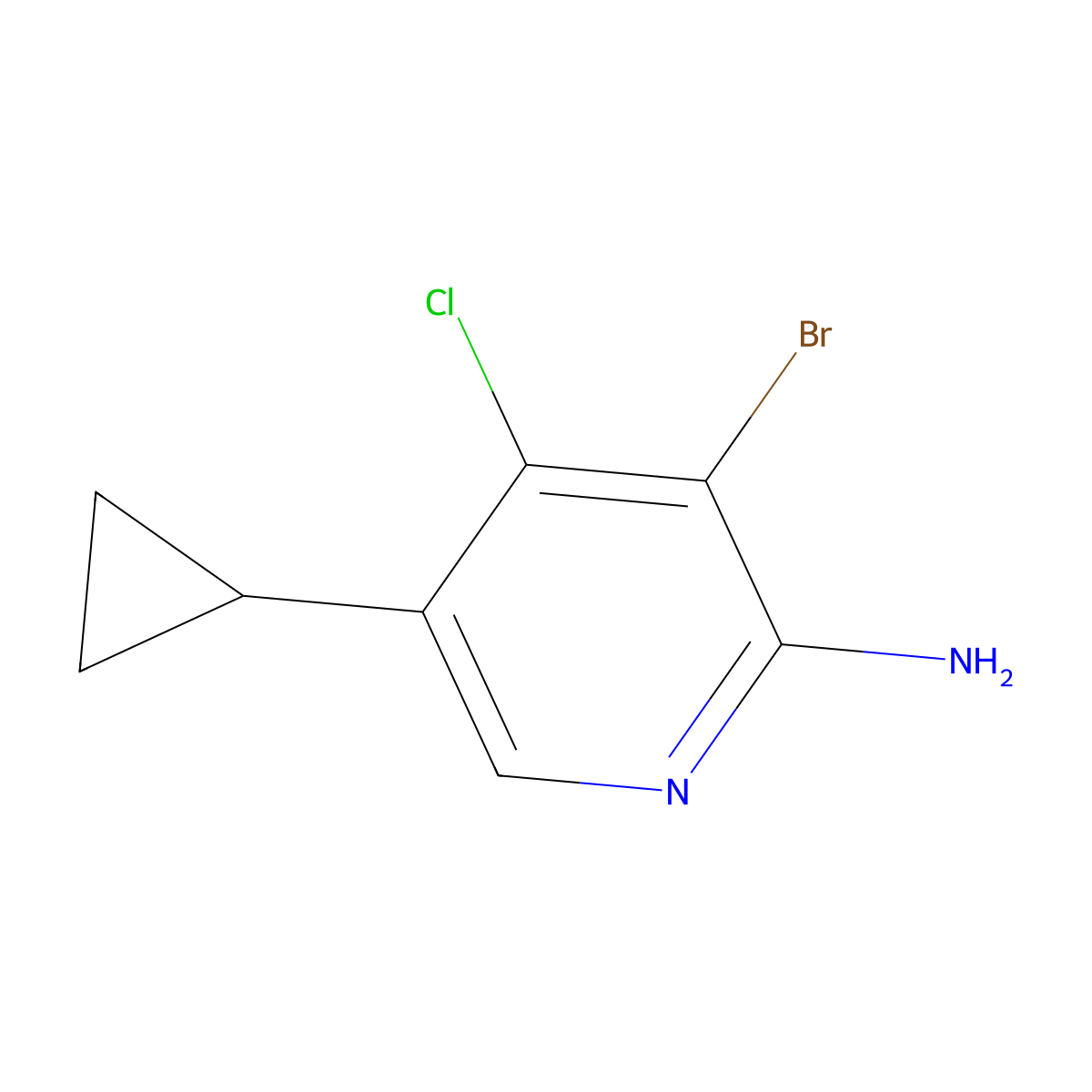 3-Bromo-4-chloro-5-cyclopropylpyridin-2-amine molecular structure, CAS 1417518-54-7