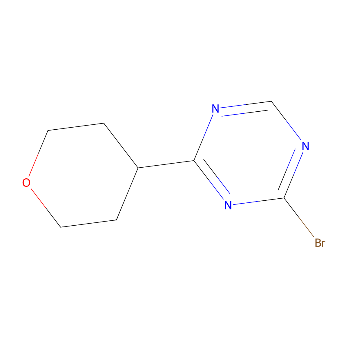 2-Bromo-4-(4-tetrahydropyranyl)-1,3,5-triazine molecular structure, CAS 1417518-75-2