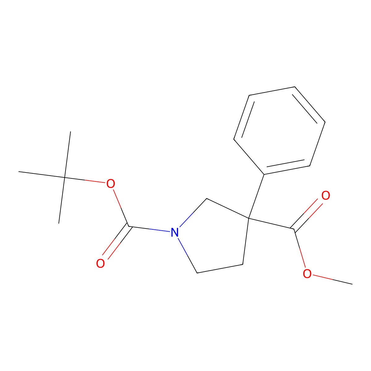 1-Tert-butyl 3-methyl 3-phenylpyrrolidine-1,3-dicarboxylate molecular structure, CAS 1417546-03-2