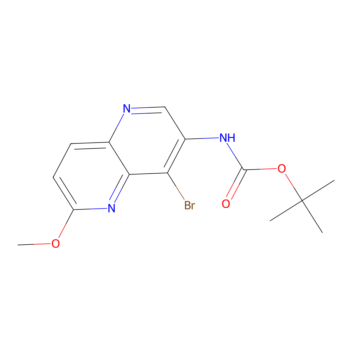 tert-Butyl (4-bromo-6-methoxy-1,5-naphthyridin-3-yl)carbamate molecular structure, CAS 1417551-48-4
