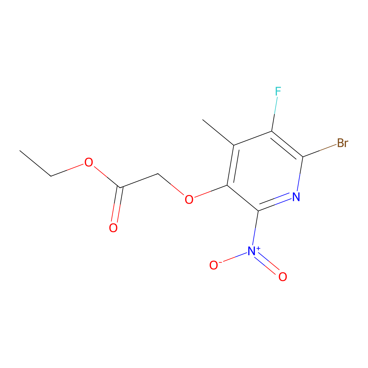 Ethyl 2-[(6-Bromo-5-fluoro-4-methyl-2-nitro-3-pyridyl)oxy]acetate molecular structure, CAS 1417554-27-8