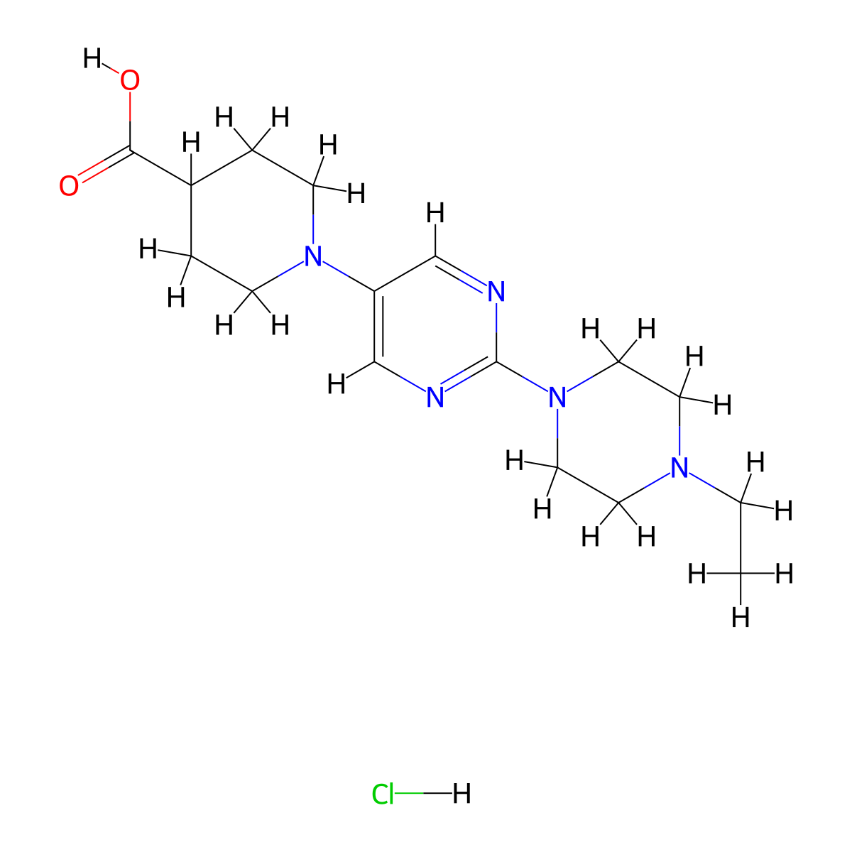 1-[2-(4-Ethylpiperazin-1-yl)pyrimidin-5-yl]-piperidine-4-carboxylic acid hydrochloride molecular structure, CAS 1417566-95-0