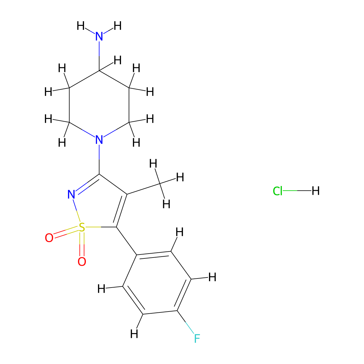 1-[5-(4-Fluorophenyl)-4-methyl-1,1-dioxidoisothiazol-3-yl]piperidin-4-amine hydrochloride molecular structure, CAS 1417567-24-8