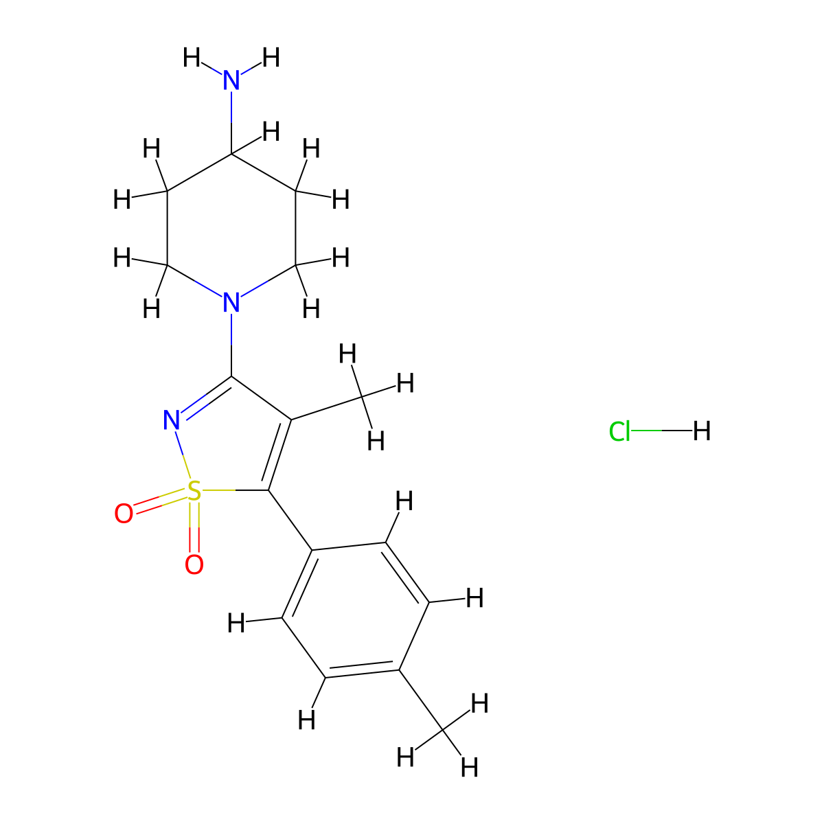 1-[4-Methyl-5-(4-methylphenyl)-1,1-dioxidoisothiazol-3-yl]piperidin-4-amine hydrochloride molecular structure, CAS 1417567-35-1