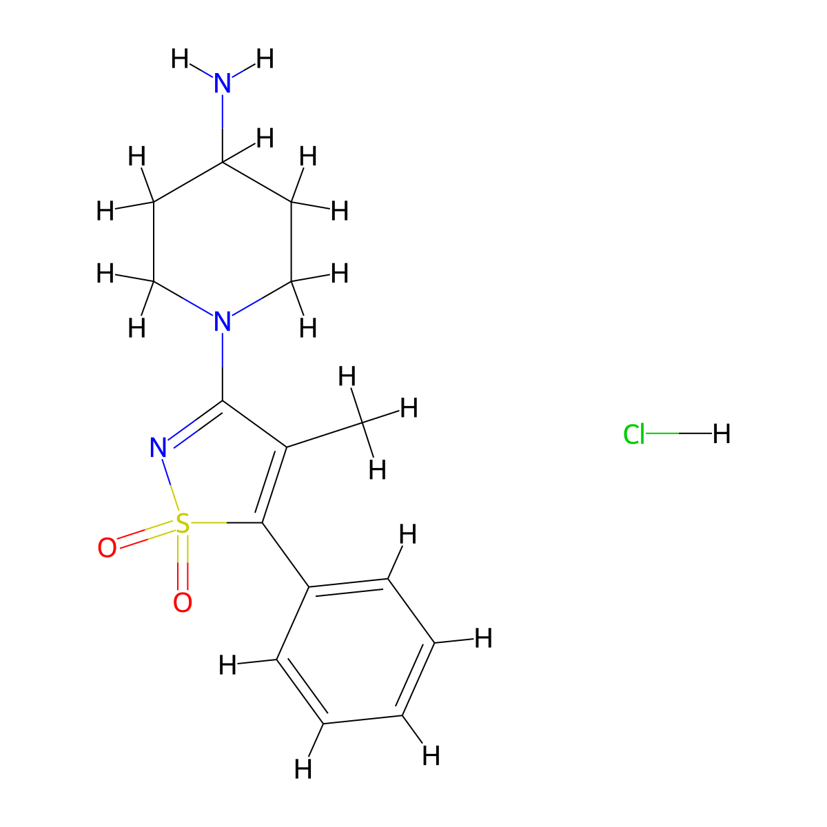 1-(4-Methyl-1,1-dioxido-5-phenylisothiazol-3-yl)piperidin-4-amine hydrochloride molecular structure, CAS 1417567-36-2