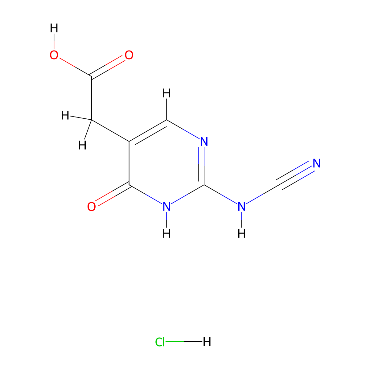 [2-(Cyanoamino)-4-hydroxypyrimidin-5-yl]acetic acid hydrochloride molecular structure, CAS 1417567-40-8