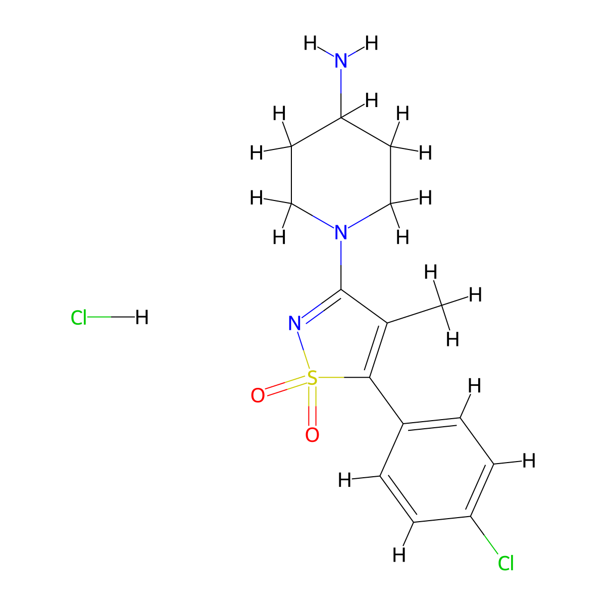 1-[5-(4-Chlorophenyl)-4-methyl-1,1-dioxidoisothiazol-3-yl]piperidin-4-amine hydrochloride molecular structure, CAS 1417567-73-7