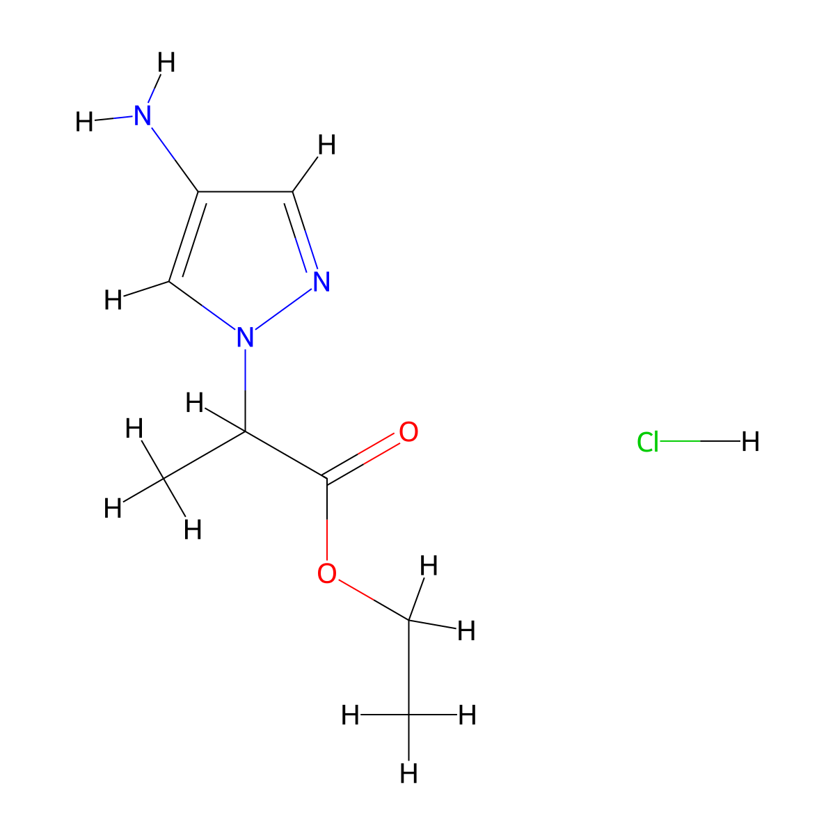 ethyl 2-(4-amino-1H-pyrazol-1-yl)propanoate hydrochloride molecular structure, CAS 1417567-78-2