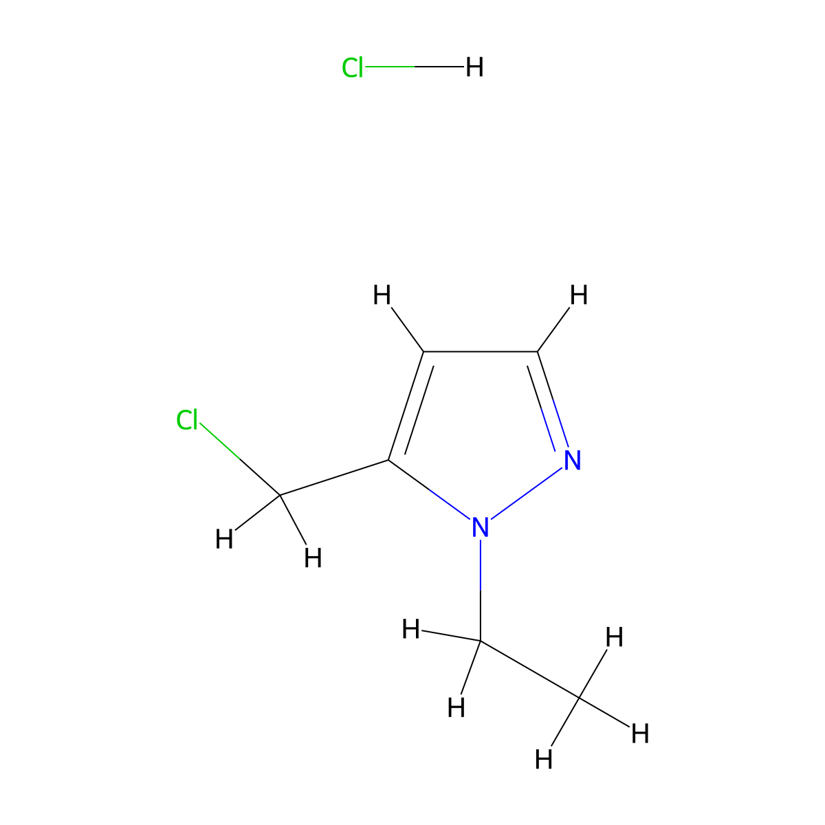 5-(chloromethyl)-1-ethyl-1H-pyrazole hydrochloride molecular structure, CAS 1417568-61-6