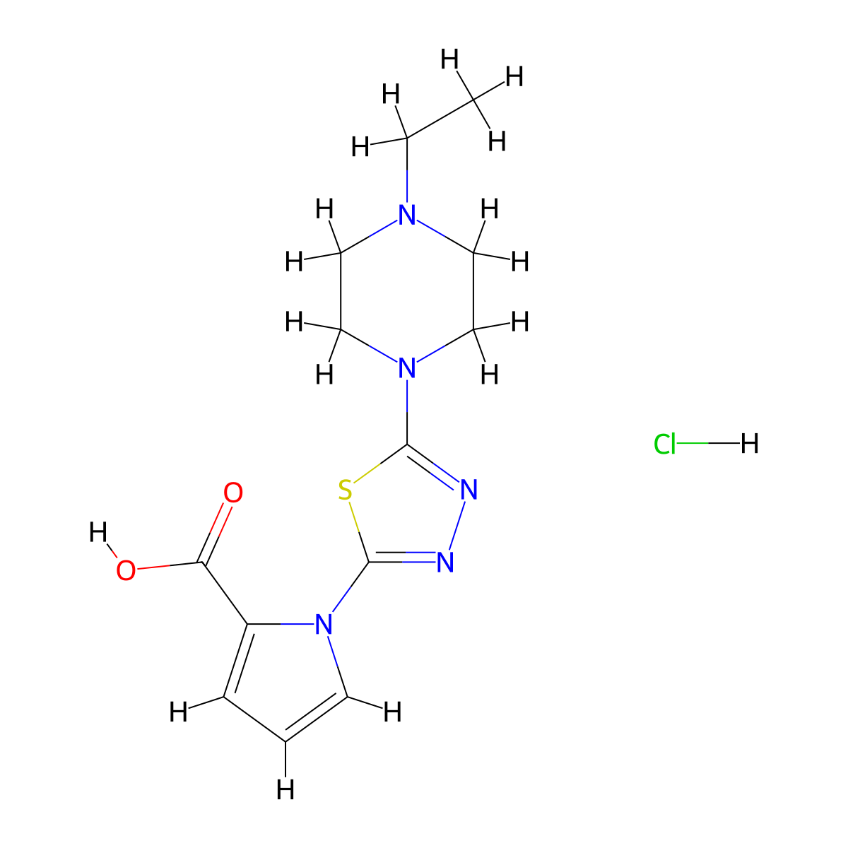1-[5-(4-Ethylpiperazin-1-yl)-1,3,4-thiadiazol-2-yl]-1H-pyrrole-2-carboxylic acid hydrochloride molecular structure, CAS 1417568-81-0