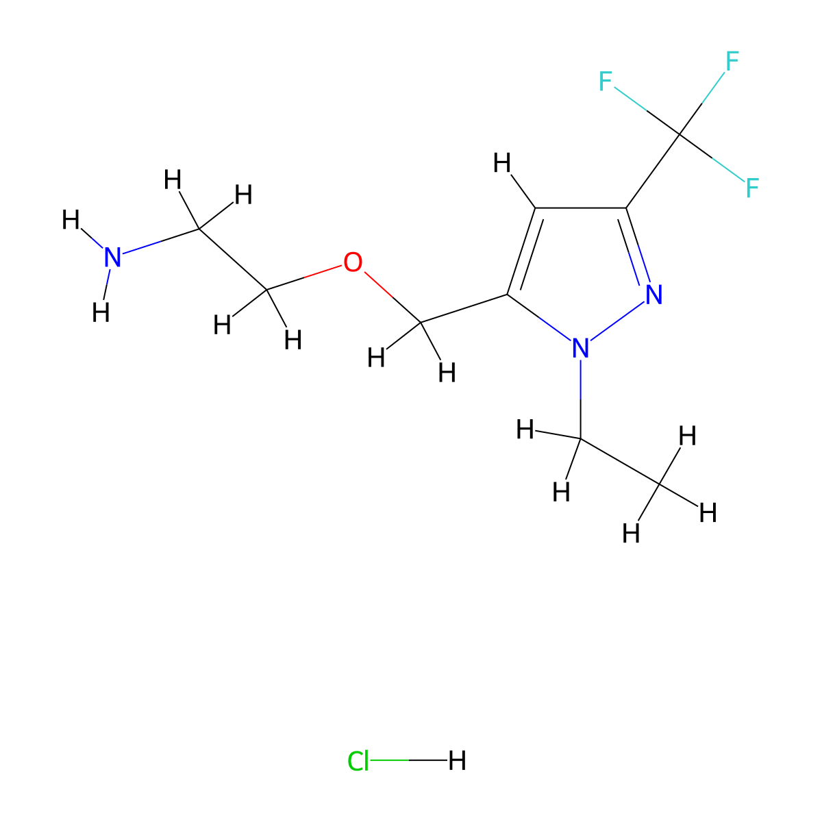 (2-([1-Ethyl-3-(trifluoromethyl)-1h-pyrazol-5-yl]methoxy)ethyl)amine hydrochloride molecular structure, CAS 1417570-03-6