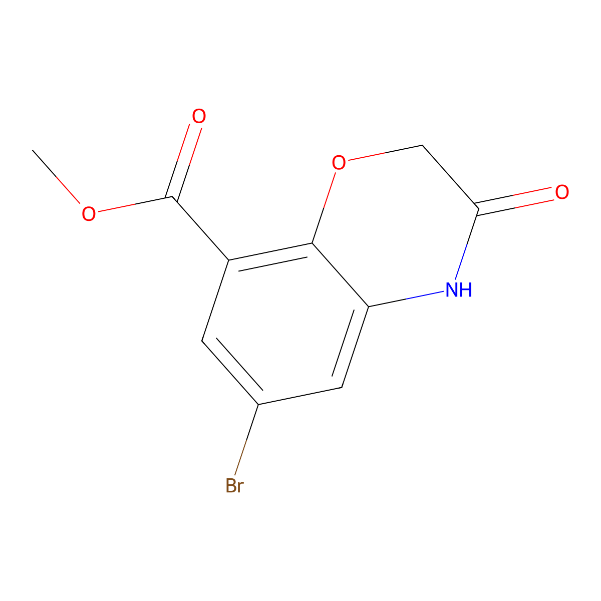 Methyl 6-bromo-3-oxo-3,4-dihydro-2H-1,4-benzoxazine-8-carboxylate molecular structure, CAS 141761-85-5