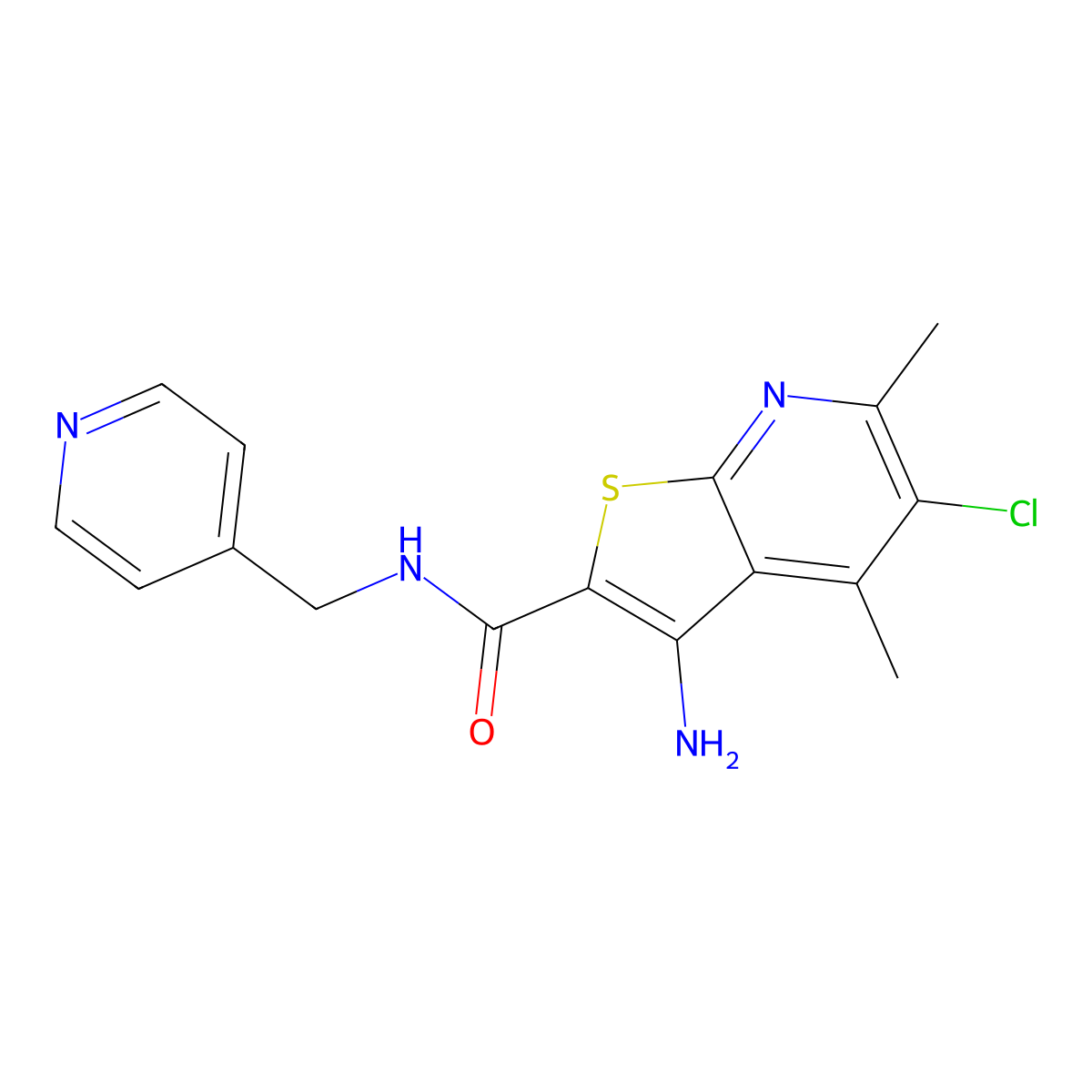 3-amino-5-chloro-4,6-dimethyl-N-(pyridin-4-ylmethyl)thieno[2,3-b]pyridine-2-carboxamide molecular structure, CAS 1417616-42-2