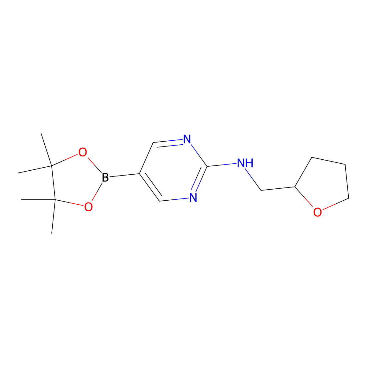 N-[(oxolan-2-yl)methyl]-5-(4,4,5,5-tetramethyl-1,3,2-dioxaborolan-2-yl)pyrimidin-2-amine molecular structure, CAS 1417628-69-3