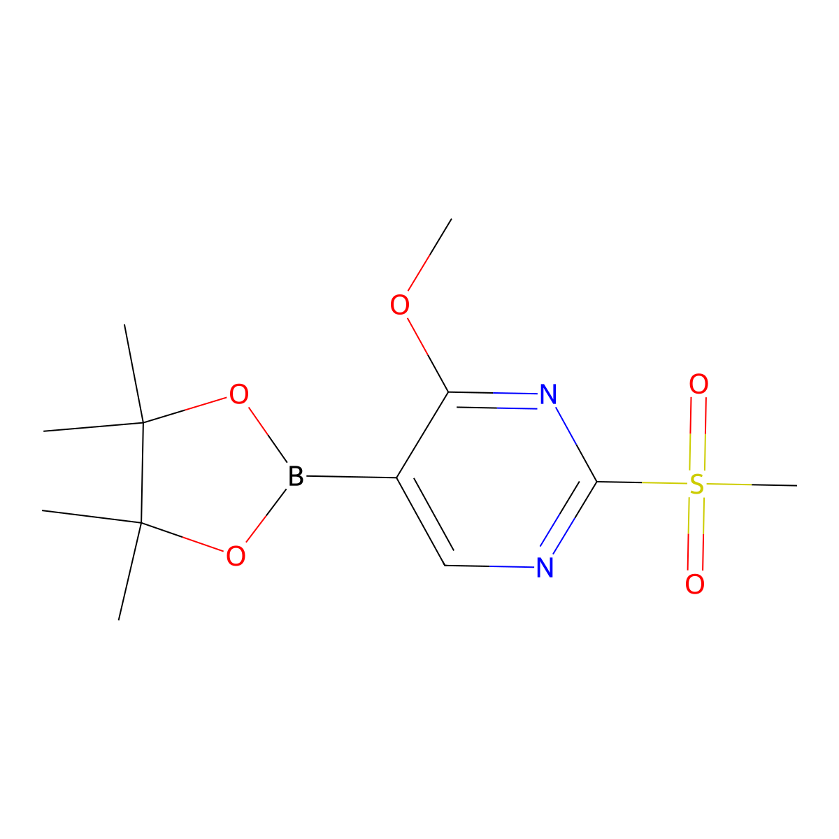 4-Methoxy-2-methylsulfonyl-5-(4,4,5,5-tetramethyl-1,3,2-dioxaborolan-2-yl)pyrimidine molecular structure, CAS 1417629-63-0