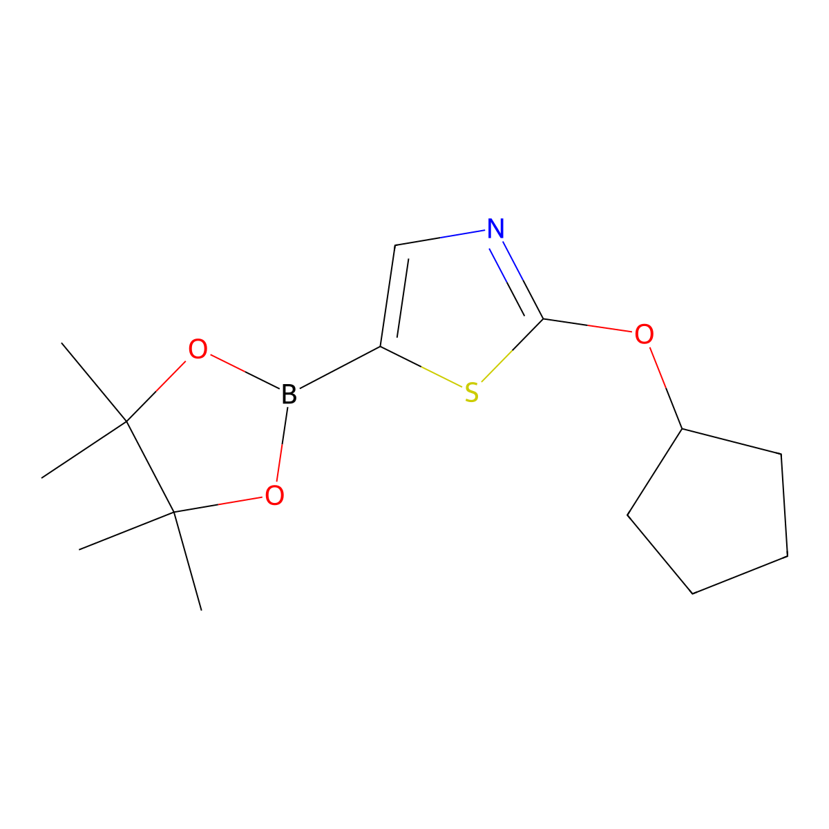 2-(Cyclopentyloxy)-5-(4,4,5,5-tetramethyl-1,3,2-dioxaborolan-2-yl)thiazole molecular structure, CAS 1417631-06-1