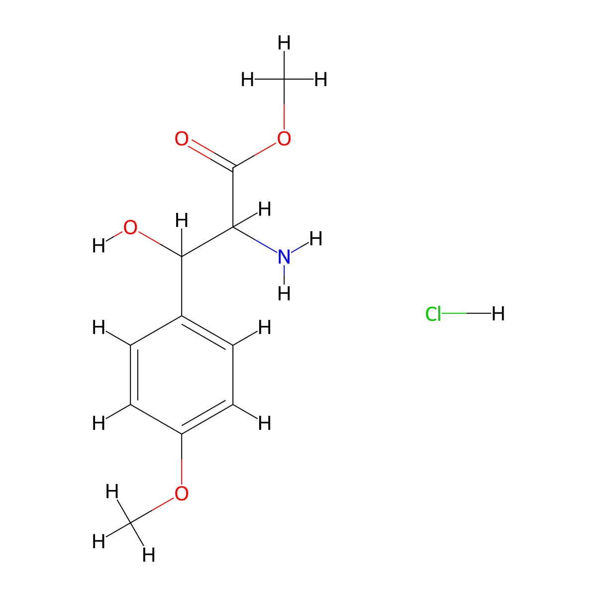 Methyl 2-amino-3-hydroxy-3-(4-methoxyphenyl)propanoate hydrochloride molecular structure, CAS 1417633-65-8